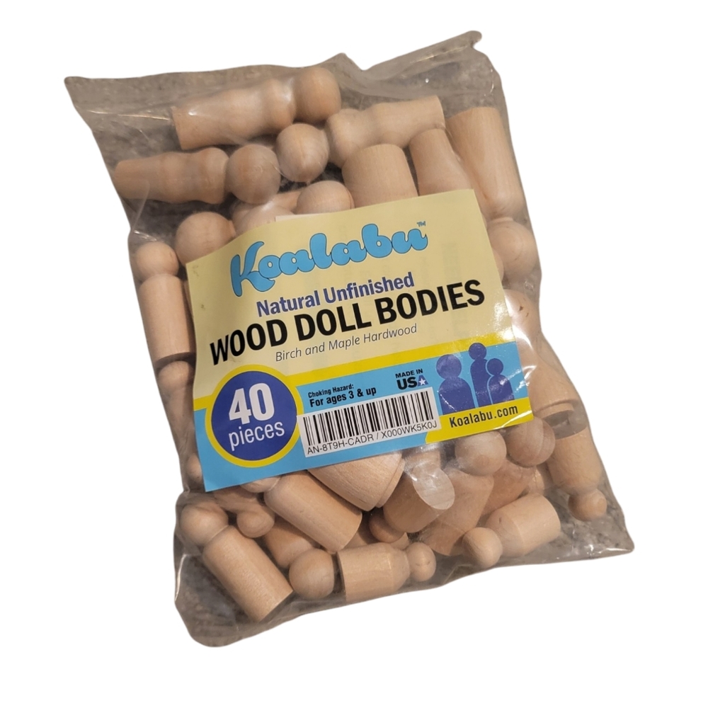 NWT 40pc Unfinished Natural Wood Dolls 5 Different Shapes and Sizes